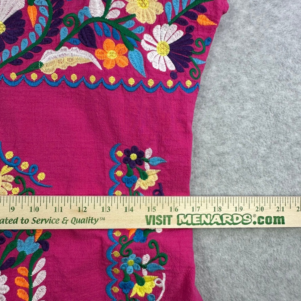 YZXDORWJ Pink Cotton Floral Embroidered Mexican Boho Shift Dress Medium - Picture 4 of 14